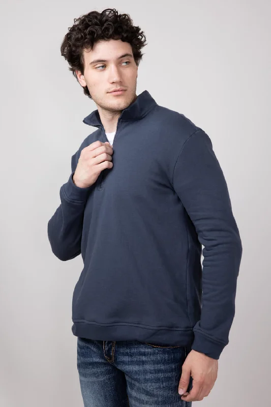 Half Price Quarter Zip Fleece Pullover for Men in Denim | HK023D-DENIM