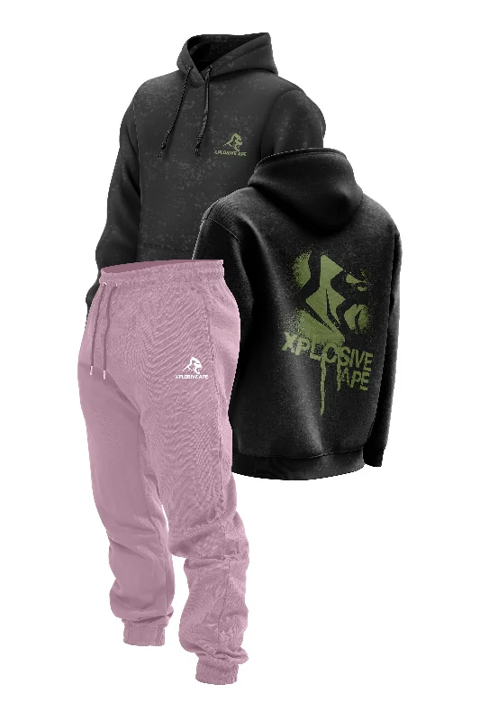 Weekend Sale: Don't Miss Out XAPE Canister Acid Wash Hoodie & Supreme Joggers Combo - Black/Pink