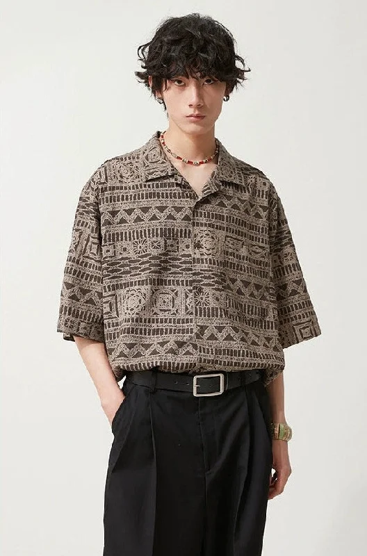 Weekend Savings Bonanza Bohemian Patterned Button-Up Short Sleeve Shirt