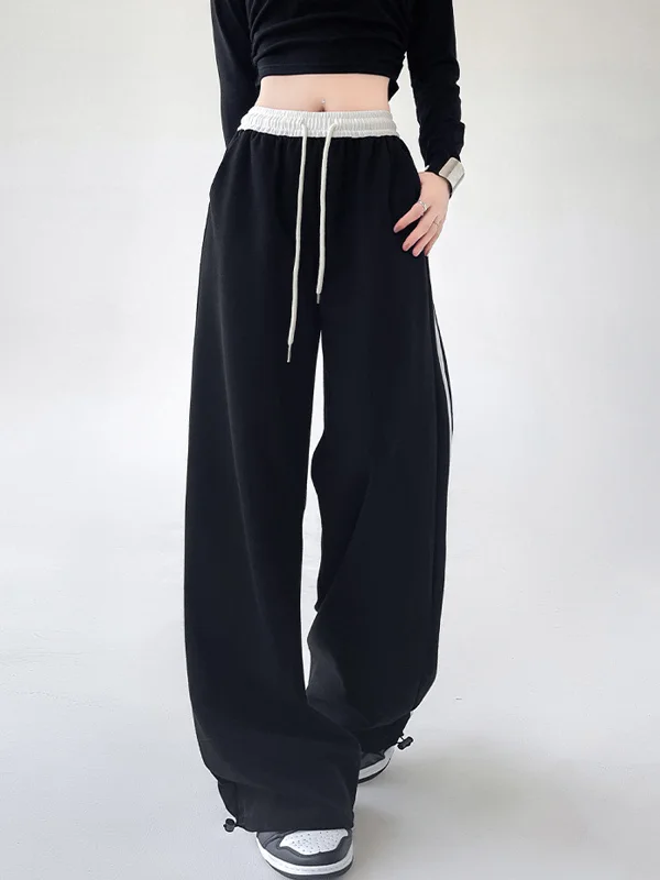 Quick Sale Contrast Waist Graceful Wide Leg Pants