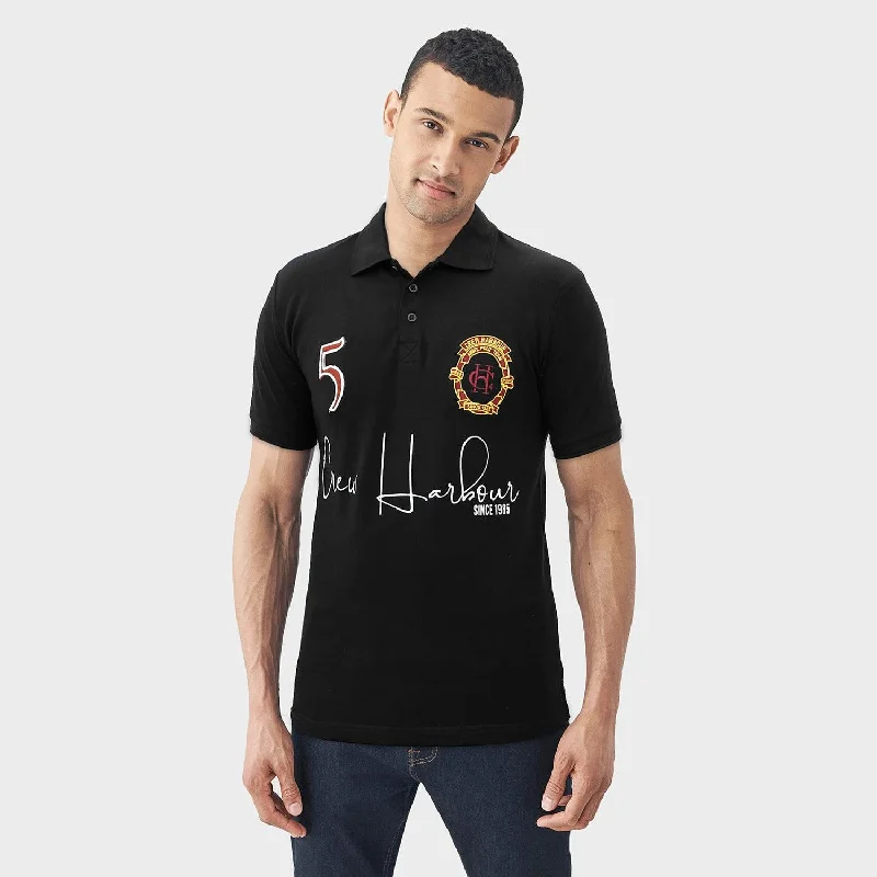 Weekend Savings Bonanza Mens Premium Quality Black Slim Fit Embellished Embroidered Pique Polo Shirt (CR-11256) Weekend Savings Bonanza Mens Premium Quality Black Slim Fit Embellished Embroidered Pique Polo Shirt (CR-11256)