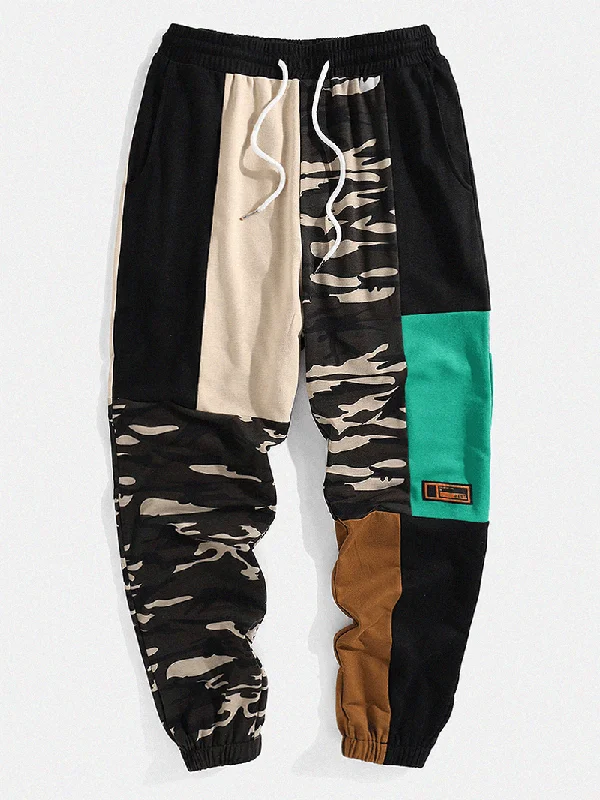 Weekend Deals That Dazzle Mens Camo Patchwork Drawstring Cuffed Cargo Sweatpants with Pocket
