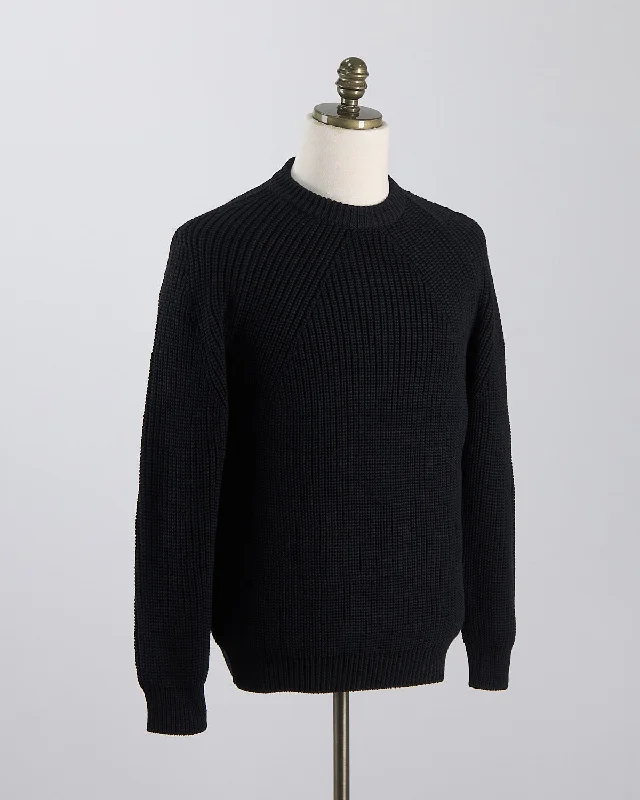 Discount Mania Raglan Sleeve Ribbed Signature Crewneck Sweater