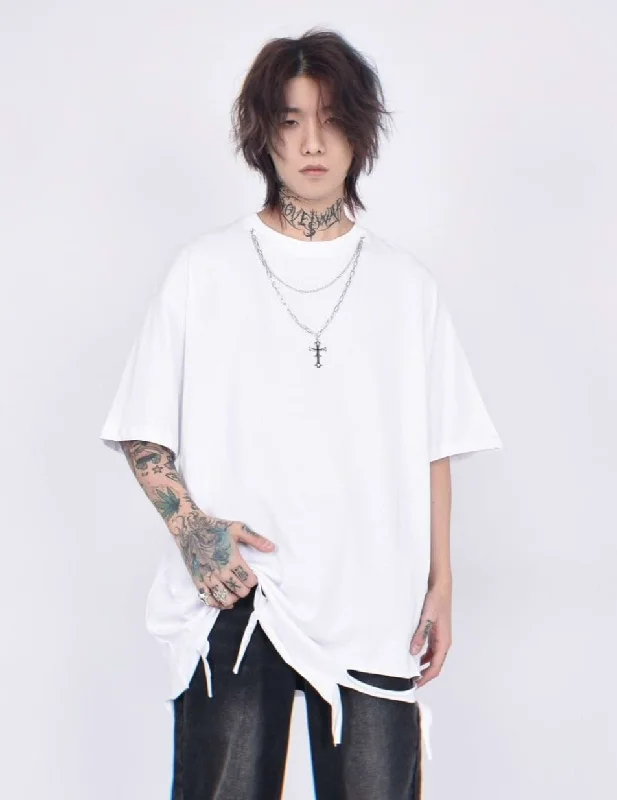 Savings Alert Distressed T-Shirt with Chain Accessory