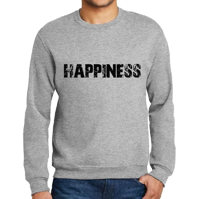Online Deal Men's Printed Graphic Sweatshirt Popular Words HAPPINESS Grey Marl