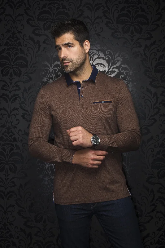 Savings Galore Au Noir Stretch Long-Sleeve Polos | Verner Navy Tobacco