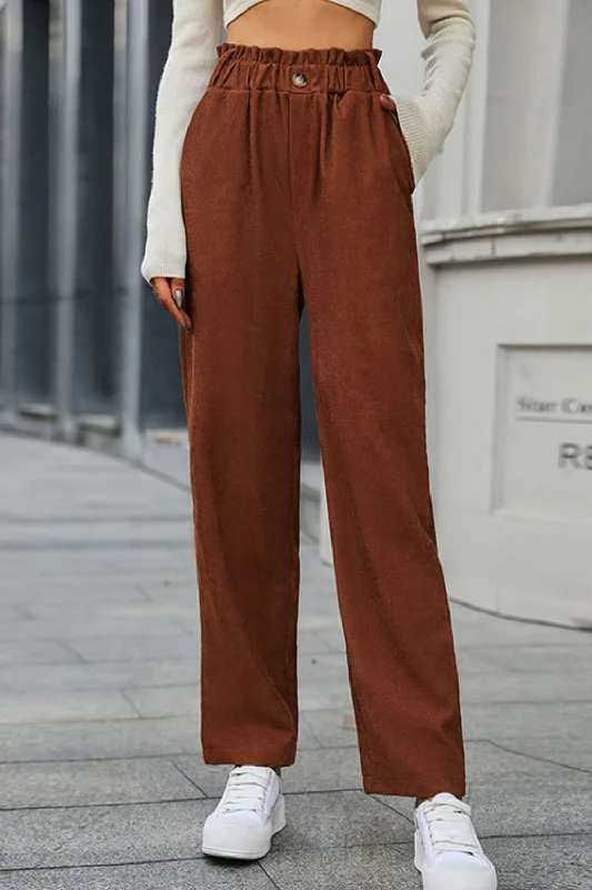 Lowest Price Paperbag Waist Straight Leg Pants with Pockets