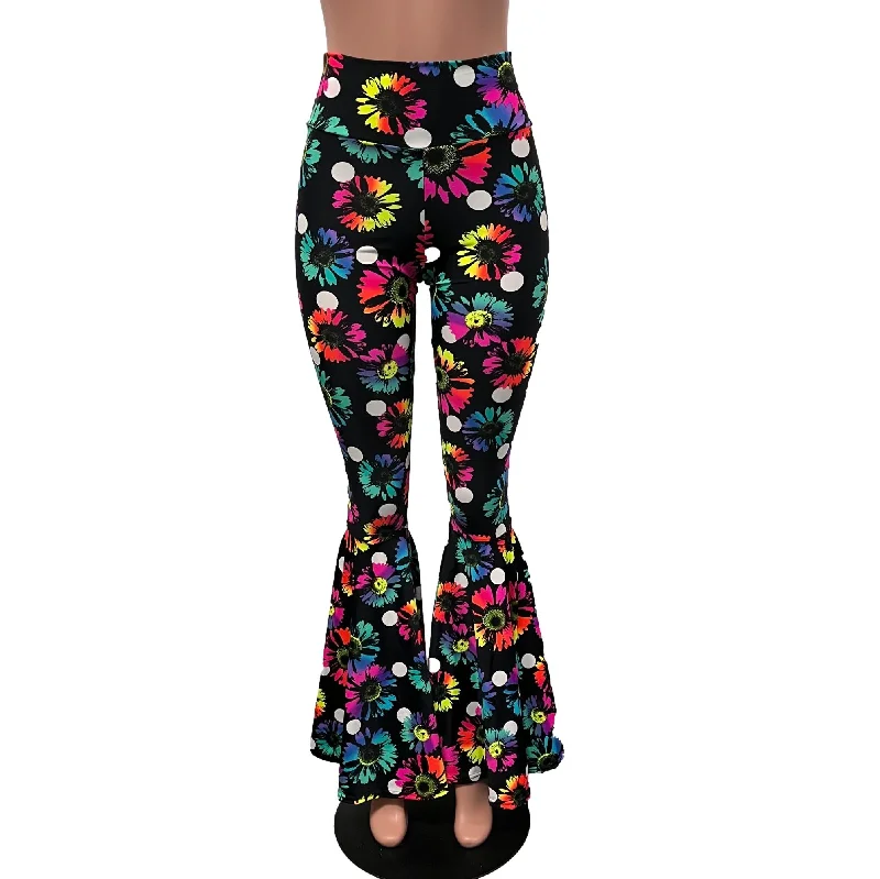 Savings Soar This Weekend High Waist Bell Bottoms - Polka Dot Electric Daisy Neon