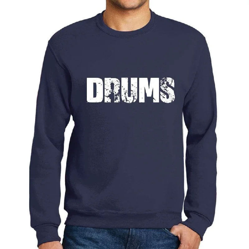 Grand Opening Sale Men's Printed Graphic Sweatshirt Popular Words DRUMS French Navy