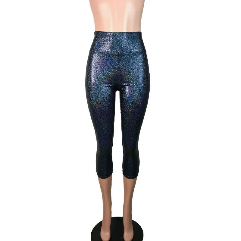 Weekend Discounts to Enjoy Black Holographic Cropped Capri Leggings Pants