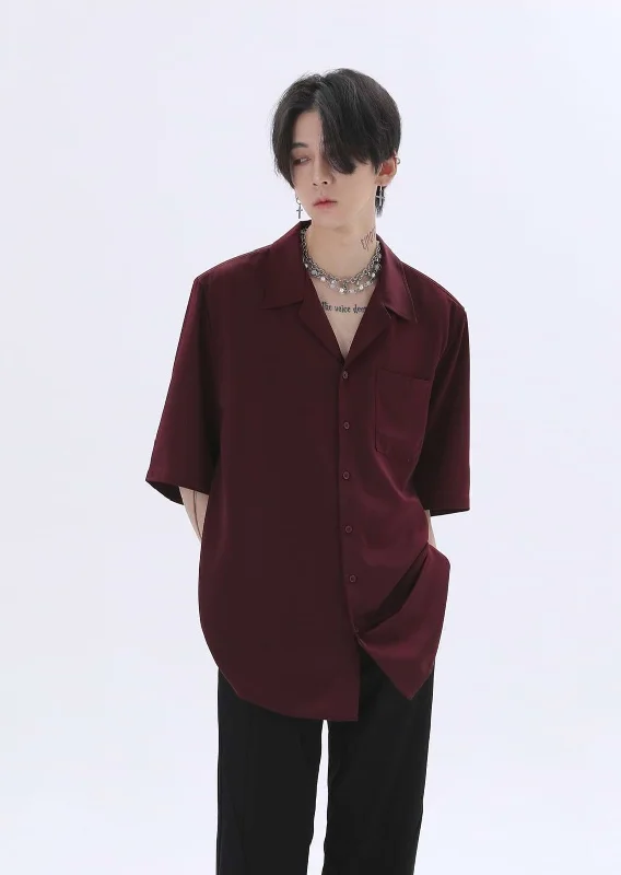 Instant Discount Oversized Silk Short Sleeve Shoulder-Padded Shirt