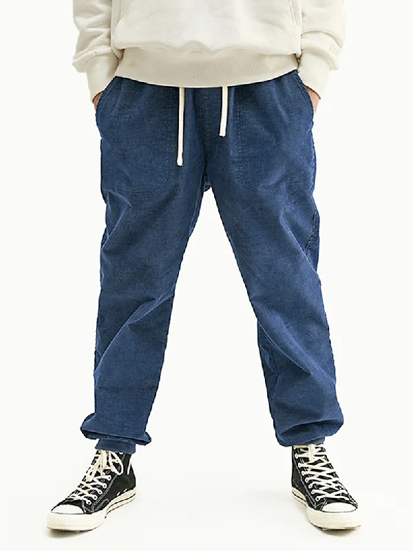 Today's Deal Mens Corduroy Solid Color Drawstring Elasticity Beam Feet Pants with Poket