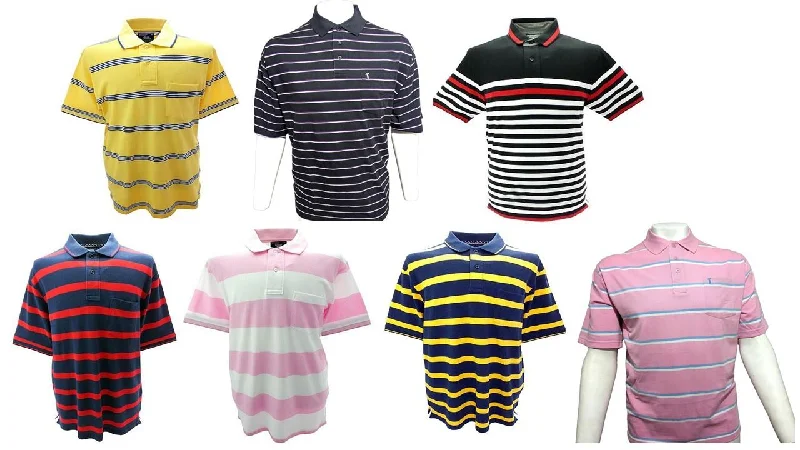 Weekend Specials You Can't Miss Louie James Men's Cotton Rich Striper Polo Size 2XL-6XL, 7 Colours