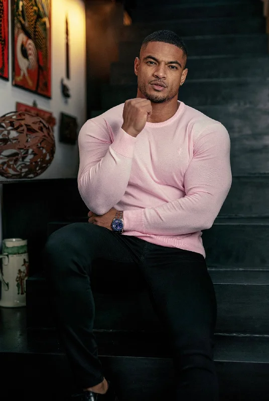 Fantastic Offers Father Sons Classic Pink Crew Neck Knitted Jumper with Tonal Emblem - FSH673
