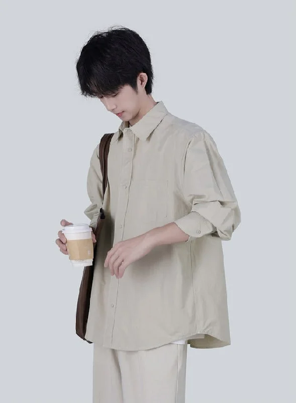 Today's Special Retro Relaxed Button-Up Shirt with Chest Pocket
