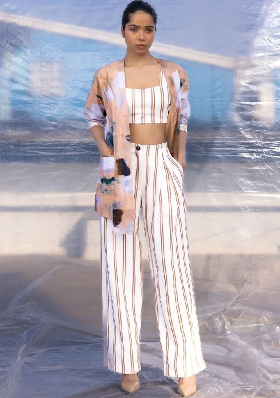 Can't Beat Brown Stripes Pleated Pants
