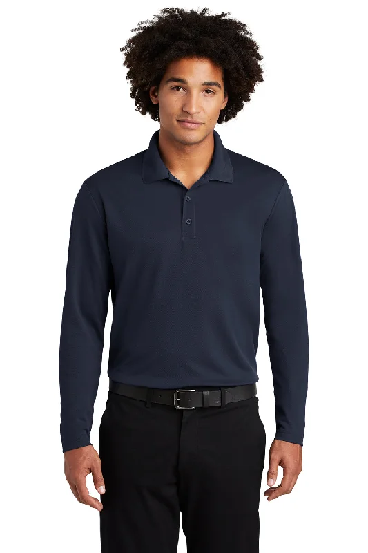 Hot Buy Sport-Tek Mens RacerMesh Moisture Wicking Long Sleeve Polo Shirt - True Navy Blue