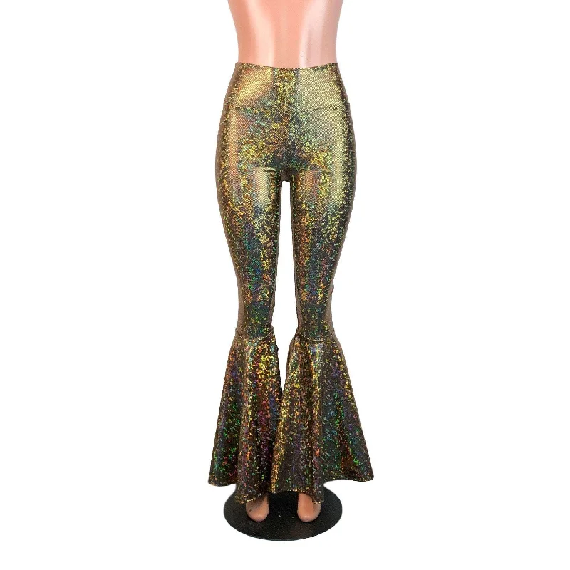Your Weekend, Your Savings High Waist Bell Bottoms - Gold on Black Shattered Glass