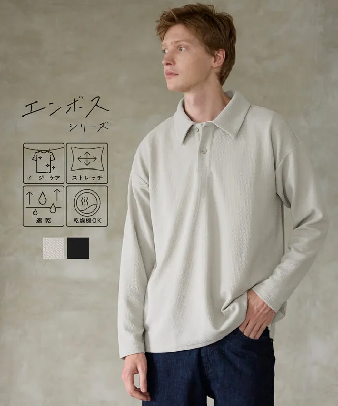 Members Only 1/1〜福袋対象★ メンズエンボスポロカラーロングTシャツ メンズ メール便不可