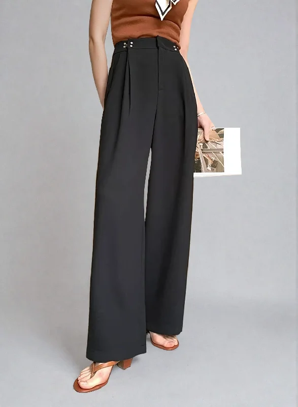 Weekend Deals That Excite Wide Leg Silver Accent Button Detail Trousers