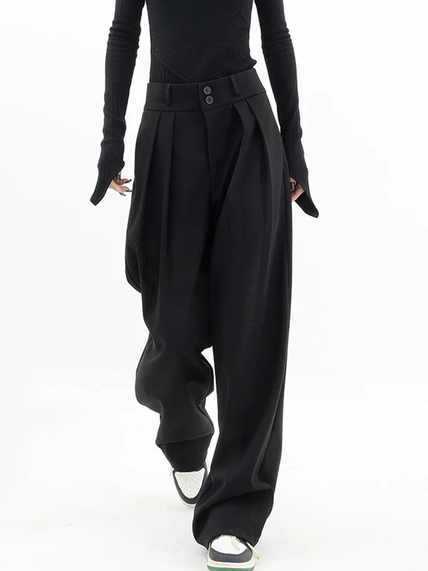 Weekend Offers That Tempt Double Buttons Wide Trendy Leg Dress Pants
