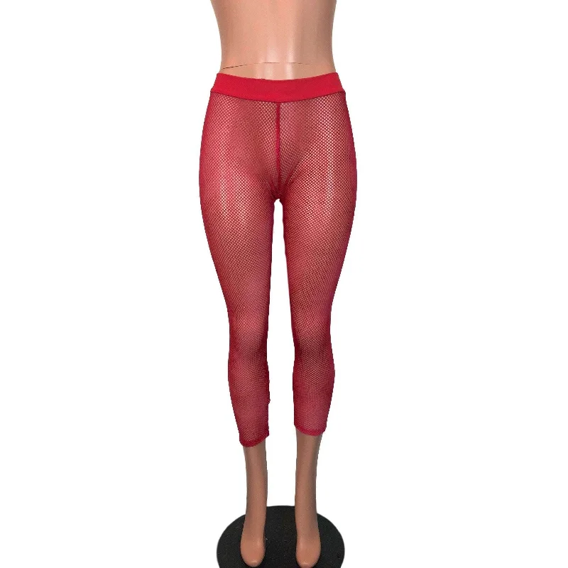Weekend Deals That Thrill Red Fishnet Low Waist Leggings Pants