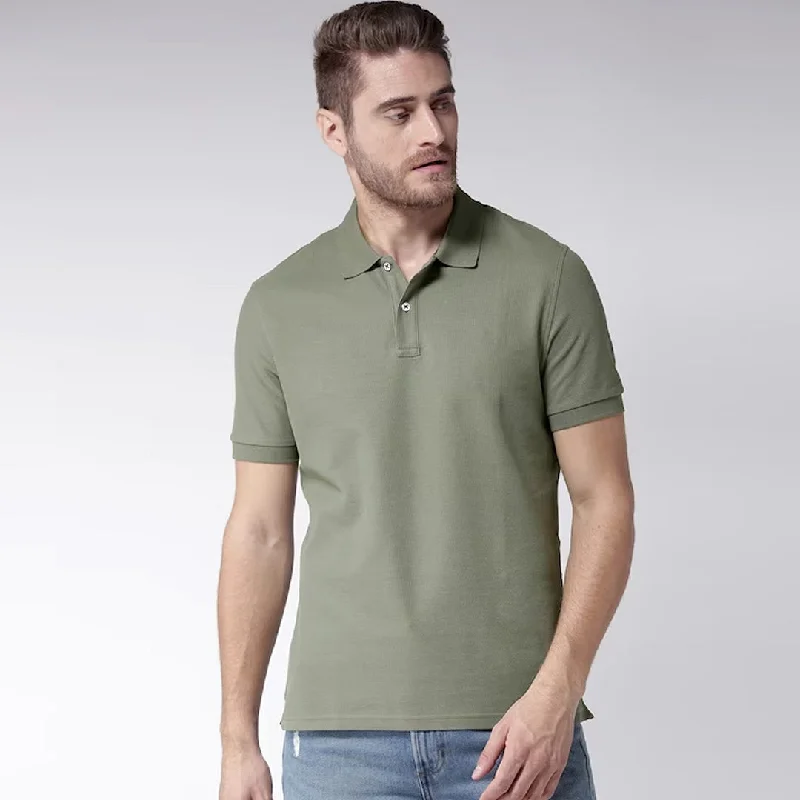 Unwind with Weekend Discounts Men Basic Soft Cotton Olive Pique Polo Shirt