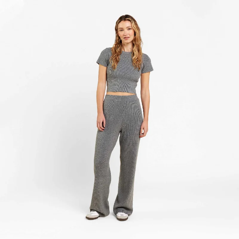 Weekend Specials to Cherish Ribbed Sweater Wide Leg Pant | Charcoal