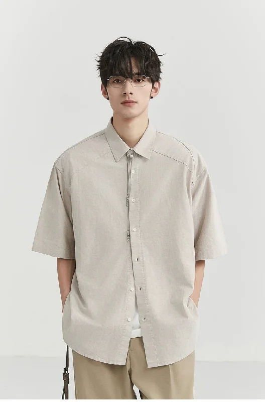 Weekend Bargains to Savor Oversized Short Sleeve Stitch-Detail Button-Up Shirt