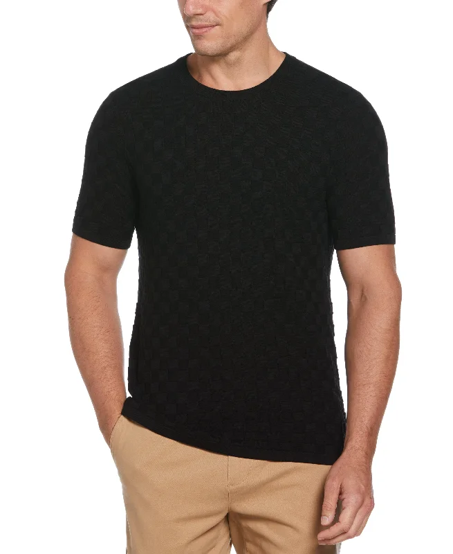 Act Fast Square Pattern Crew Neck Sweater Tee