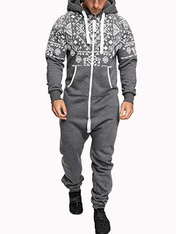 Weekend Extravaganza: Shop Now Mens Casual Hooded Loungewear Pure Color Siamese Jumpsuit