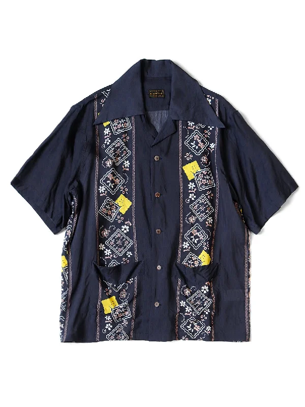 Unwind with Weekend Discounts Kapital Silk Rayon PECKISH RAINBOWY WRANGLE Collar Cuba Shirt - Navy Unwind with Weekend Discounts Kapital Silk Rayon PECKISH RAINBOWY WRANGLE Collar Cuba Shirt - Navy