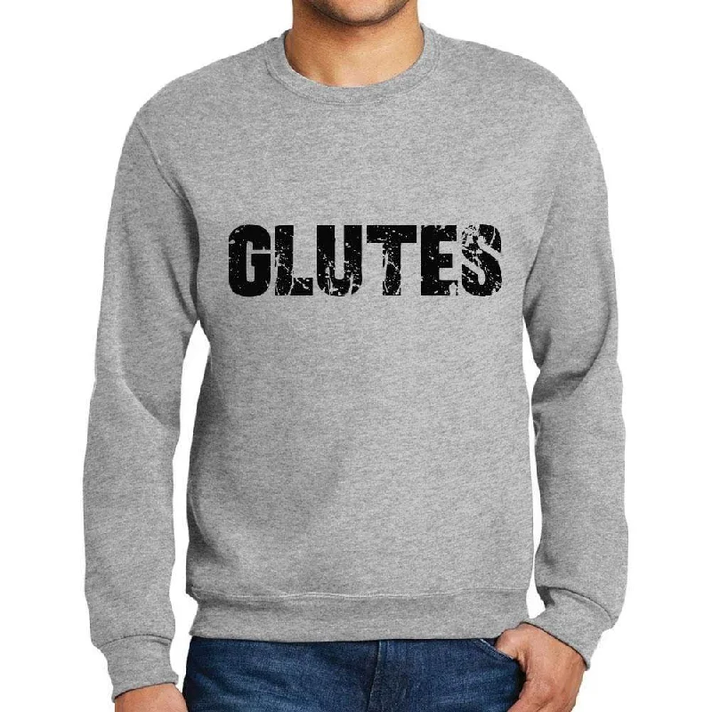 Overstock Sale Men's Printed Graphic Sweatshirt Popular Words GLUTES Grey Marl