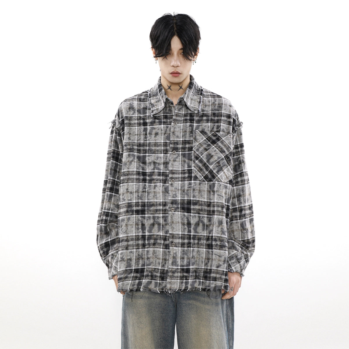 Weekend Bargains to Snag Plaid Tye-Dye Print Flannel Shirt