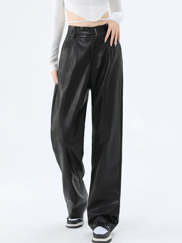 Weekend Deals That Please Faux Leather Graceful Straight Leg Pants
