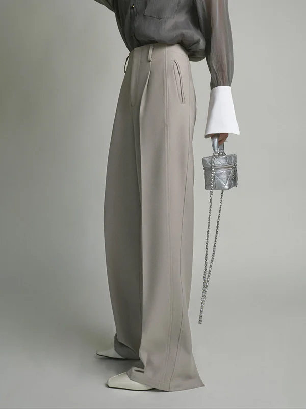 Quick Sale Pocket Straight Graceful Leg Split Pants