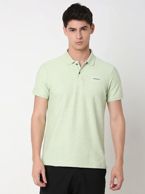 Great Deals Spykar Slim Fit Solid Polo Collar Green T-Shirt For Men