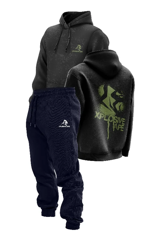 Year-End Clearance XAPE Canister Acid Wash Hoodie & Supreme Joggers Combo - Black/Navy