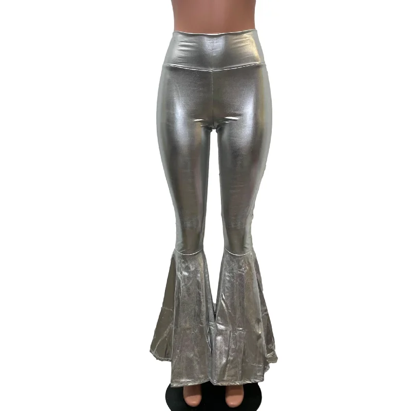 Weekend Deals to Brighten Your Day Silver Metallic High-Waisted Bell Bottoms