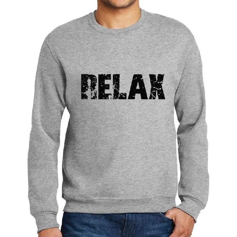 Best Seller Men's Printed Graphic Sweatshirt Popular Words RELAX Grey Marl