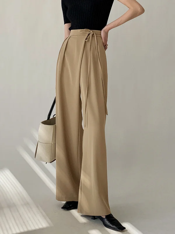 Weekend Offers That Shine Tie Waist Flowy Trendy Wide Leg Dress Pants
