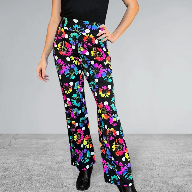 Major Deal Electric Daisy Polka Dot Neon Straight Wide Leg Relaxed Fit Pants