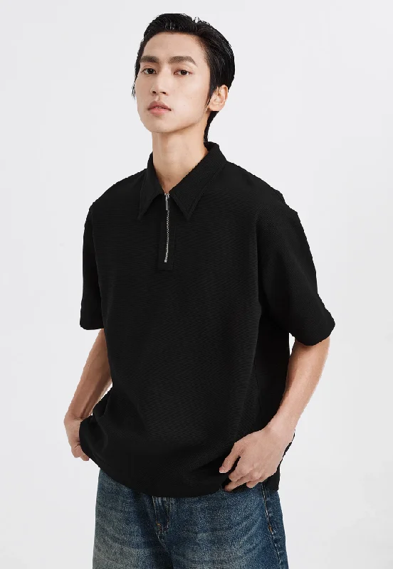 Weekend Shopping Extravaganza Textured Zip Polo Shirt Short Sleeve