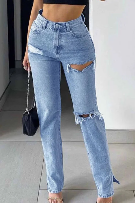 Weekend Bargains to Savor Ripped Slit High Waist Flared Jeans