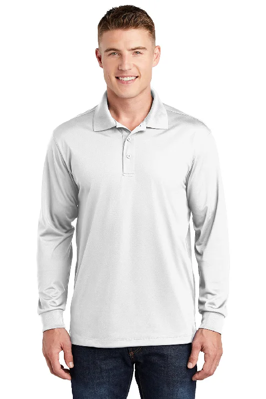 Weekend Wonders Await! Sport-Tek Mens Sport-Wick Moisture Wicking Long Sleeve Polo Shirt - White