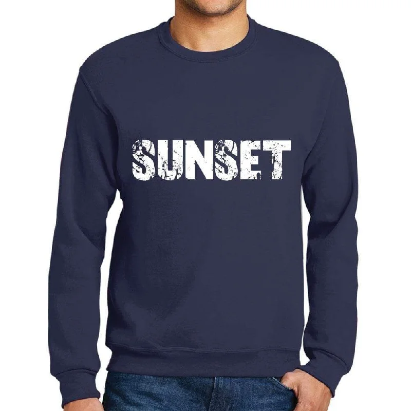 Special Offer Men's Printed Graphic Sweatshirt Popular Words SUNSET French Navy