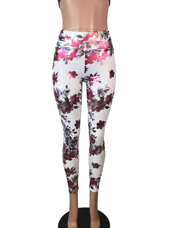 Weekend Discounts to Relish SALE - SMALL ONLY - Floral Metallic High-Waisted Leggings Pants