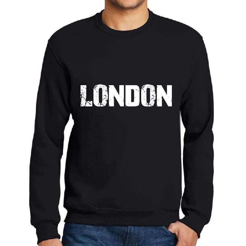 Overstock Men's Printed Graphic Sweatshirt Popular Words LONDON Deep Black
