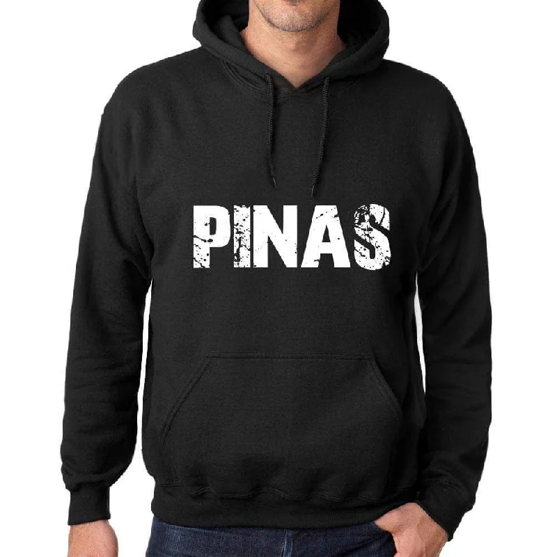 Unmissable Offer Men's Women's Unisex Printed Graphic Cotton Hoodie Soft Heavyweight Hooded Sweatshirt Pullover Popular Words PINAS Deep Black
