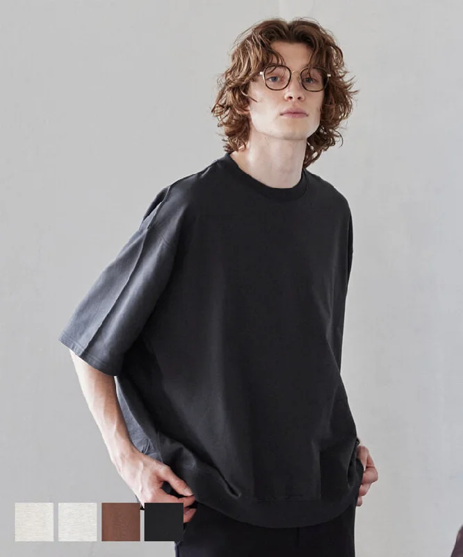 Exclusive Savings Tシャツ メンズ ミニ裏毛 スウェット ビックシルエット クルーネック リブ 半袖 無地 ミディアム丈 ベーシック メール便不可 24ss coca コカ